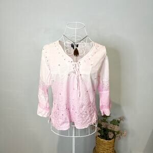 baby pink vintage 90s y2k sparkly sequin beaded lace long sleeve lace blouse